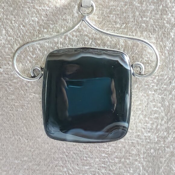 Black Onyx Square Pendant with 18" Sterling Necklace Artisan Crafted NEW - Picture 9 of 13
